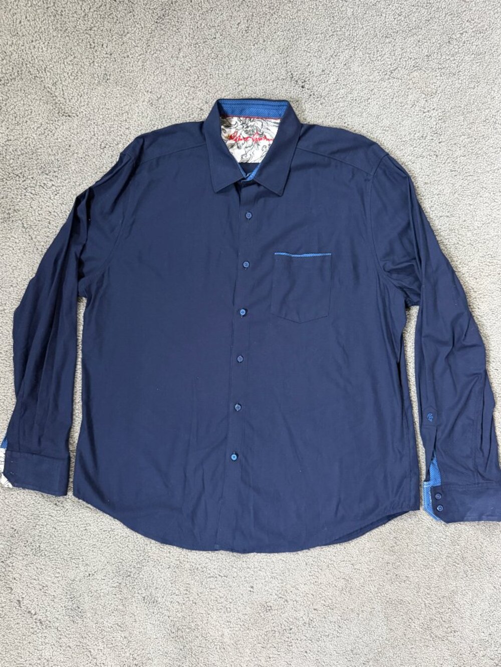 Robert Graham Mansfield Navy Stretch Shirt 2XL Hidden Bee Collar & Cuffs